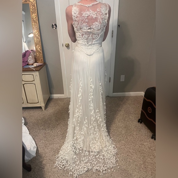 Vintage couture Claire Pettibone wedding dress French silk and beads - Picture 9 of 16